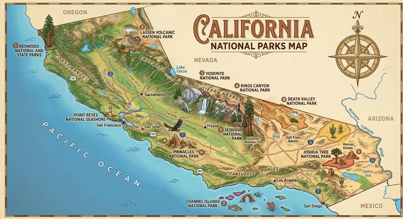 National Parks in California 1 California National Parks Map