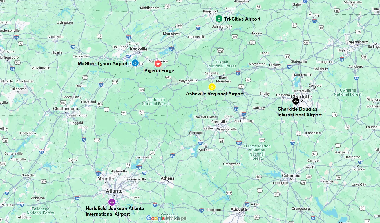 The 5 closest airports to Pigeon Forge, TN 1 The 5 closest airports to Pigeon Forge TN