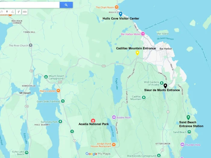 Map of Acadia National Park Entrances