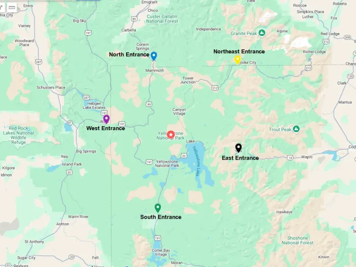 Yellowstone National Park entrances map