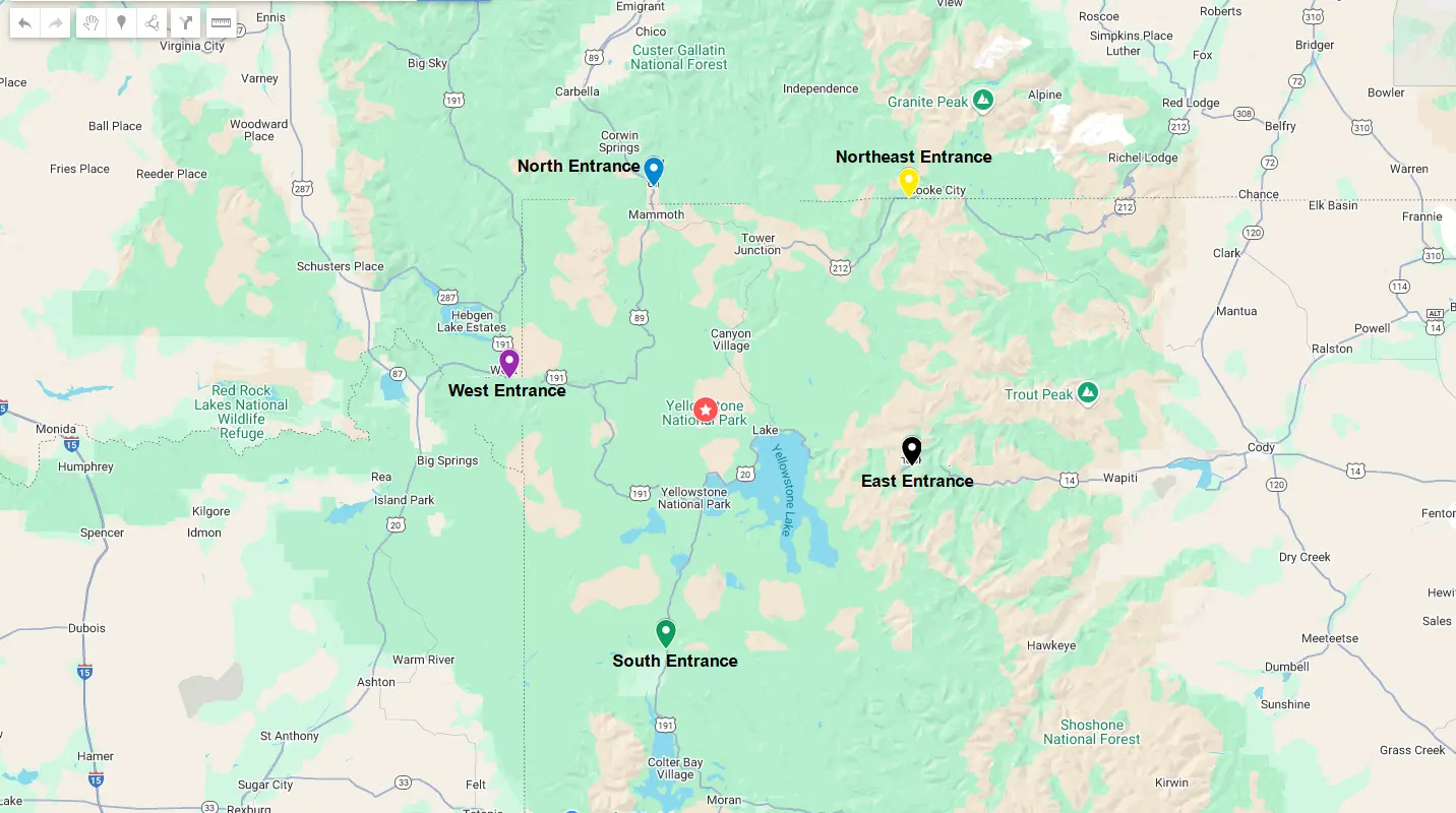 Where Is Yellowstone National Park Located? 1 Yellowstone National Park entrances map