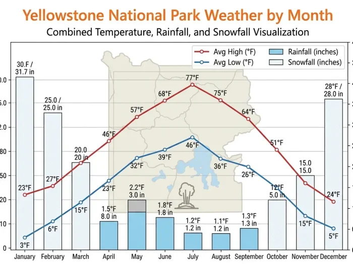 Yellowstone National Park Weather by Month