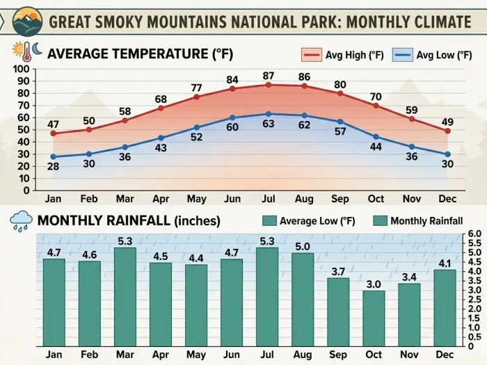 Great Smoky Mountains National Park Weather by Month