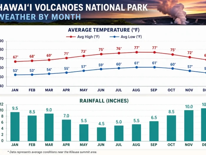 Hawai‘i Volcanoes National Park Weather by Month