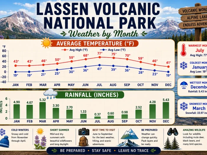 Lassen Volcanic National Park Weather by Month