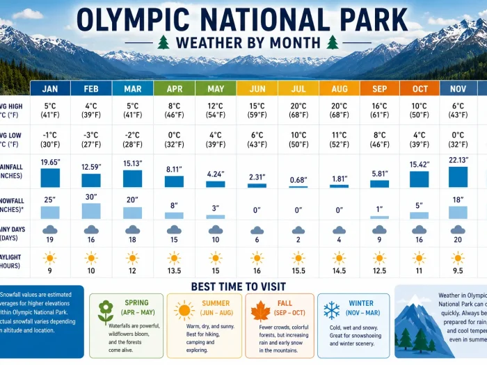 Olympic National Park Weather by Month