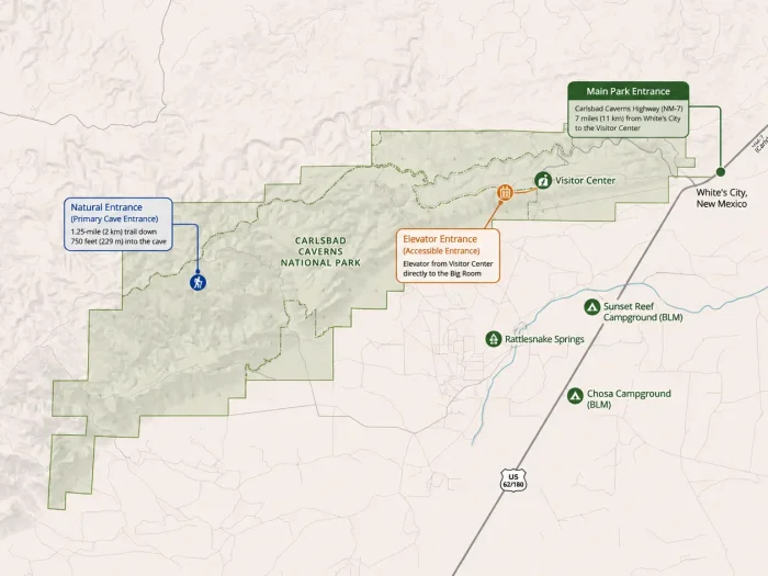 Carlsbad Caverns National Park Map and Entrances Explained