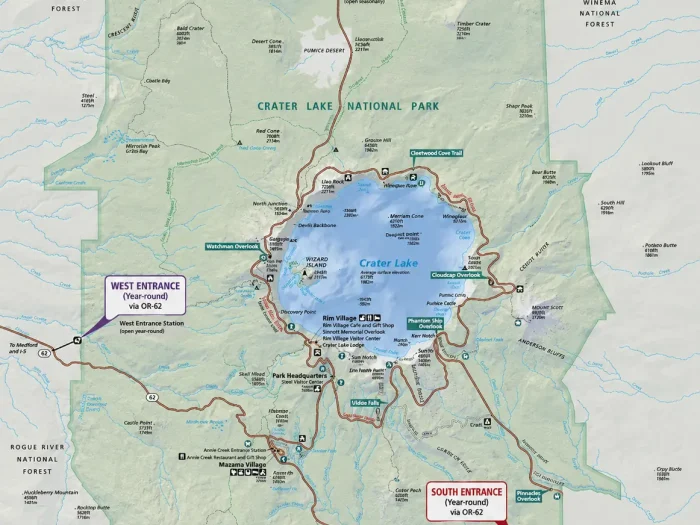 Crater Lake National Park Map and Entrances Explained 1 Crater Lake National Park Map and Entrances Explained