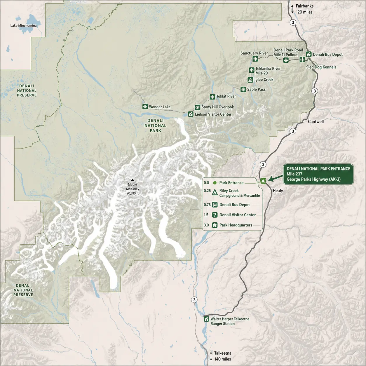Denali National Park Map and Entrances Explained 1 Denali National Park Map and Entrances